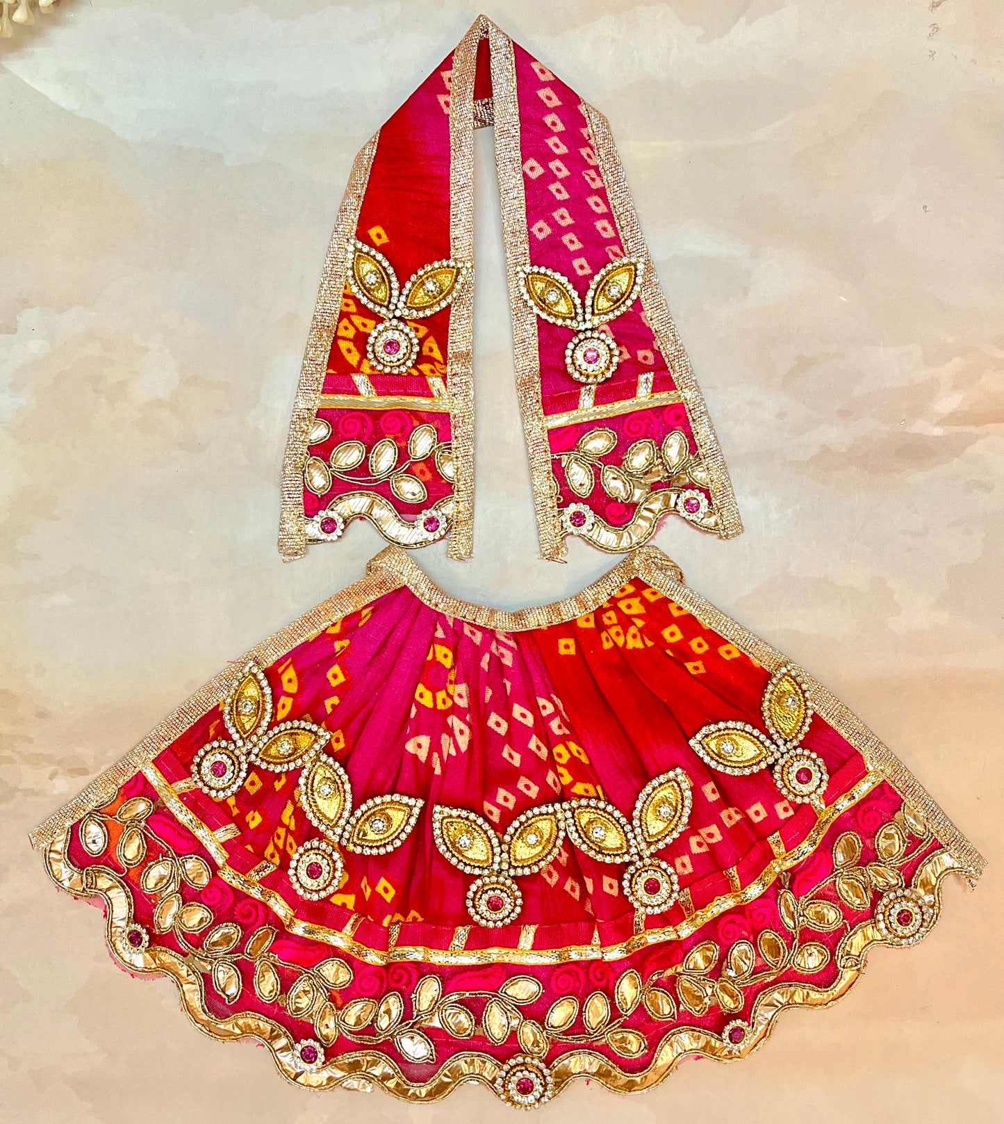 Mata Rani Lehenga & Patka ( 2 piece set) - Pink Bandhej