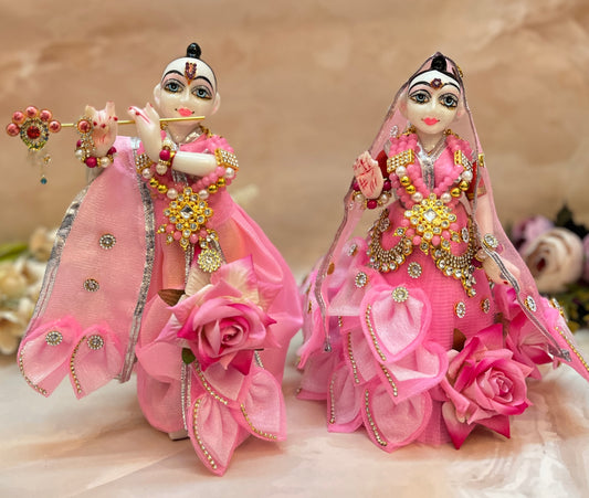 RK  / Yugal Sarkar/  Laxmi ji & Ganesh ji Set Pink Rose Lehenga & Dhoti - 7 piece set