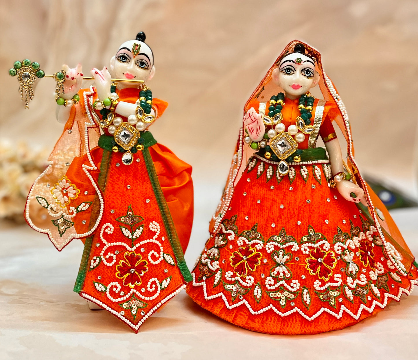 Luxe - RK / Yugal Sarkar/ Laxmi ji & Ganesh ji Set Kesari Lehenga & Dhoti - 6 piece set
