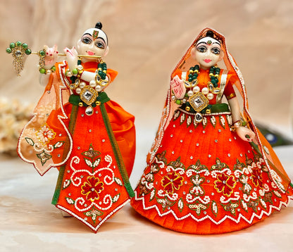 Luxe - RK / Yugal Sarkar/ Laxmi ji & Ganesh ji Set Kesari Lehenga & Dhoti - 6 piece set