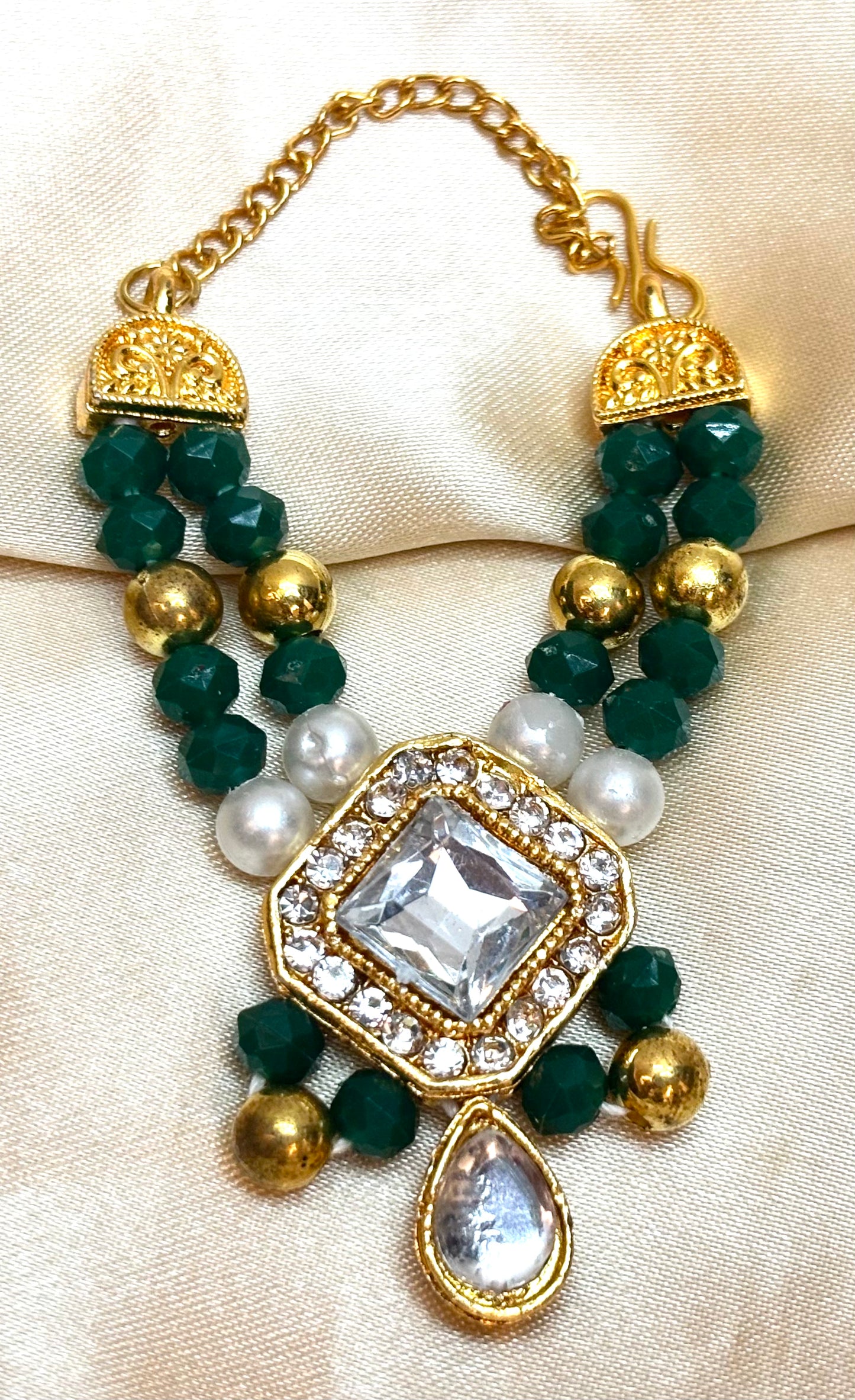 Green White Stone Necklace / Haar for Mata Rani, Laddu Gopal, RK