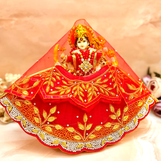Luxe - Mata Rani Golden Red Leaf Lehenga, choli & Duppatta- 3 piece set
