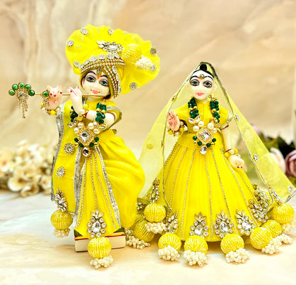 RK / Yugal Sarkar/ Laxmi ji & Ganesh ji Set Yellow Lehenga & Dhoti - 7 piece set