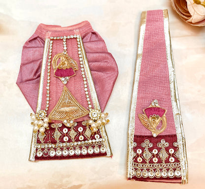 RK / Yugal Sarkar/ Laxmi ji & Ganesh ji Set Peach-Pink Divine Bells Lehenga & Dhoti - 6 piece set