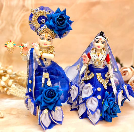 RK / Yugal Sarkar/ Laxmi ji & Ganesh ji Set Blue Rose Lehenga & Dhoti - 7 piece set