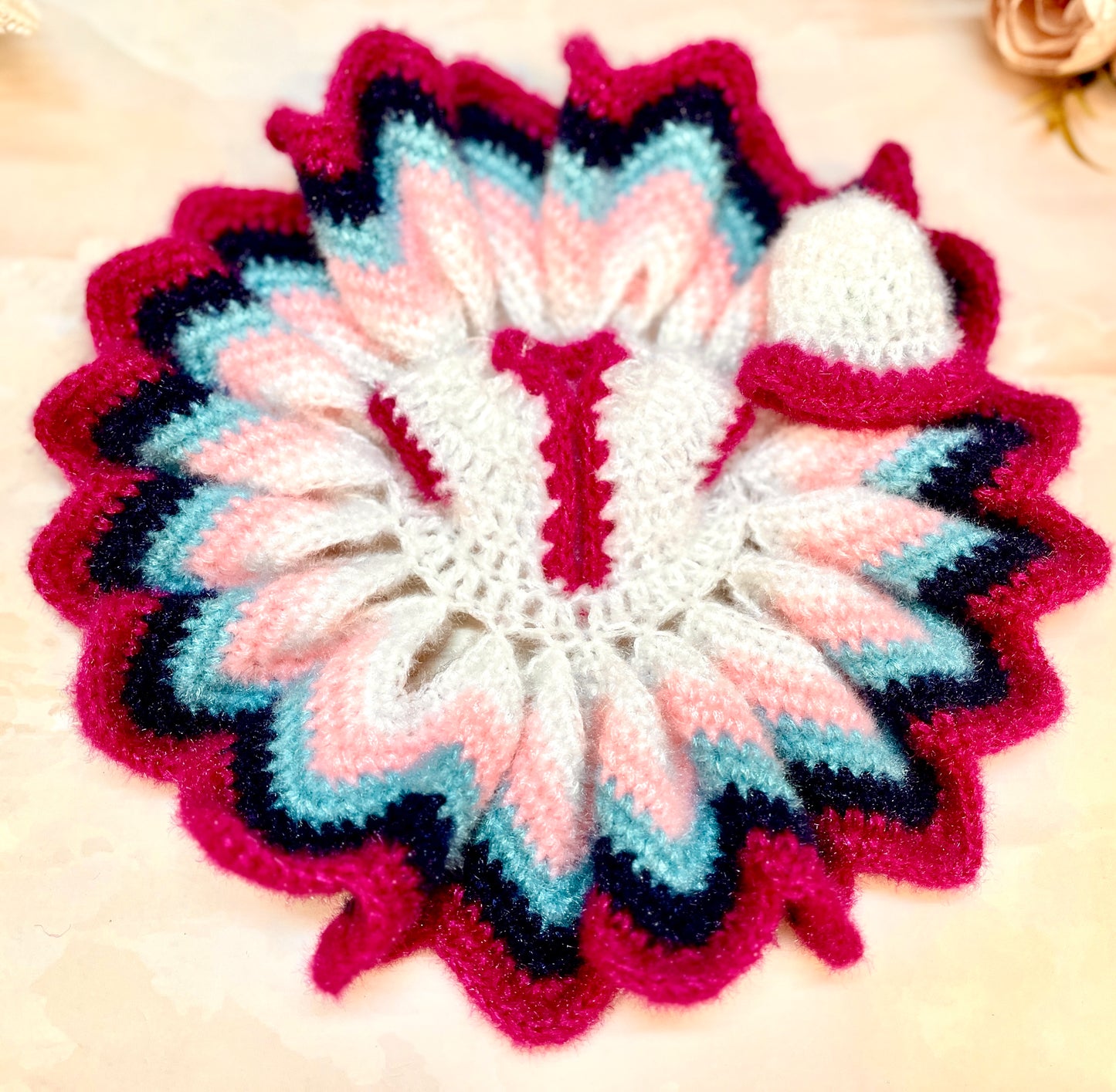Magenta White Woollen Laddu Gopal Dress with Woollen Cap