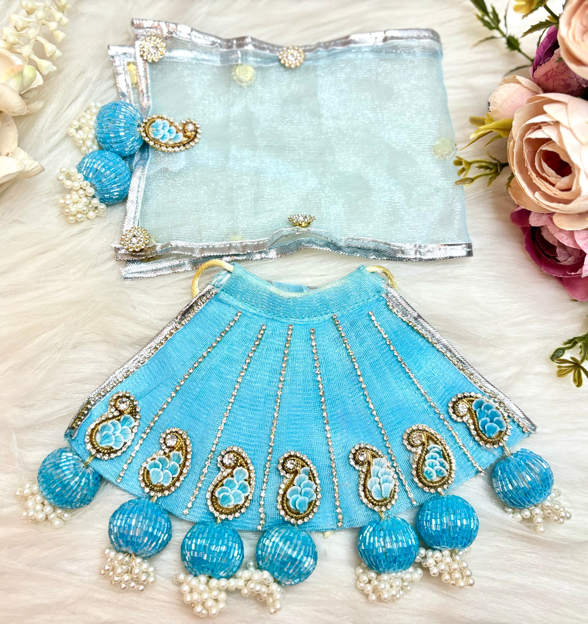 Laxmi ji & Ganesh ji Set Skyblue Lehenga & Dhoti