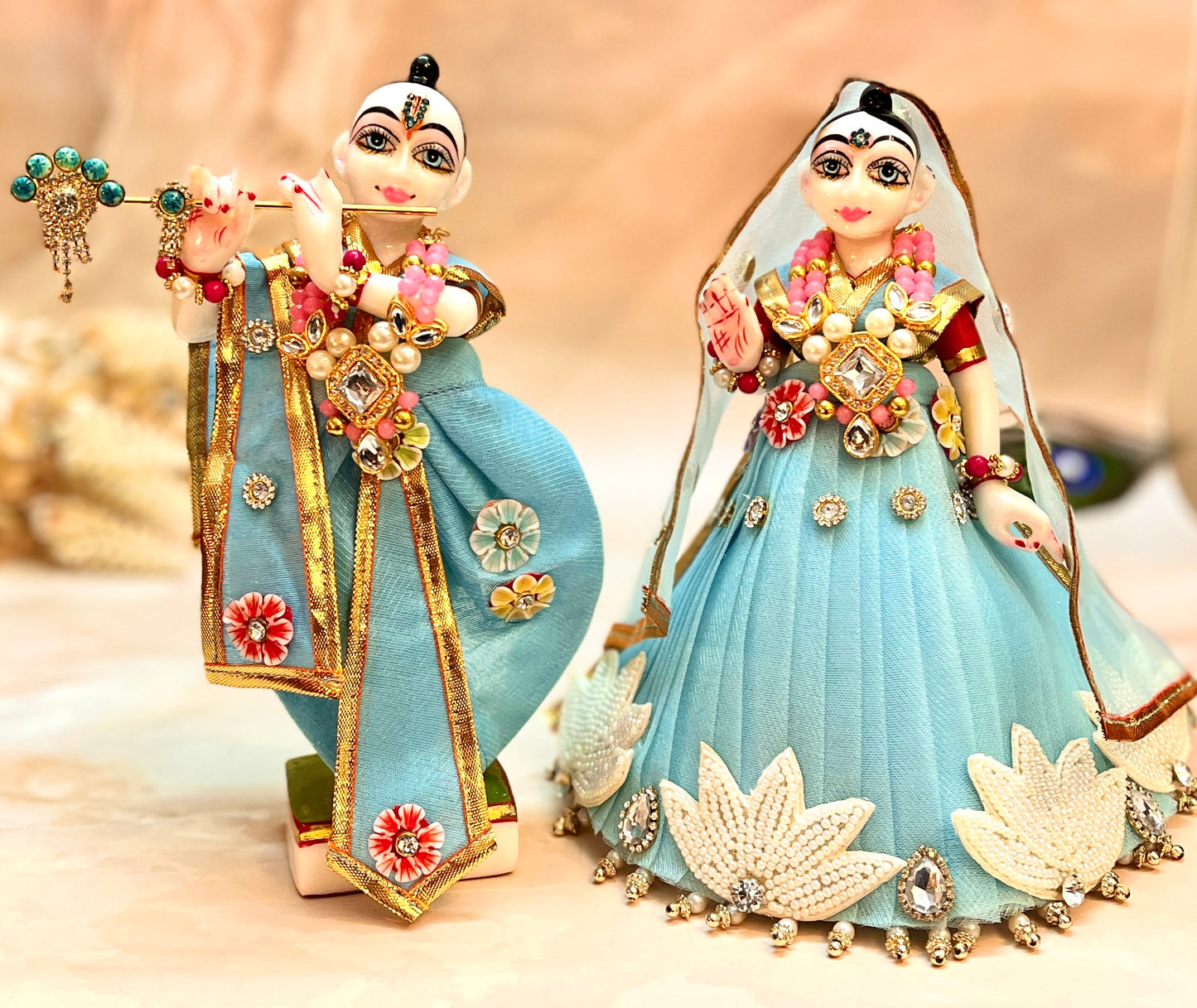 RK / Yugal Sarkar/ Laxmi ji & Ganesh ji Set Pastel Blue Lehenga & Dhoti - 6 piece set