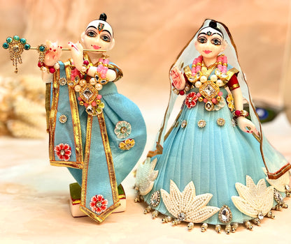 RK / Yugal Sarkar/ Laxmi ji & Ganesh ji Set Pastel Blue Lehenga & Dhoti - 6 piece set