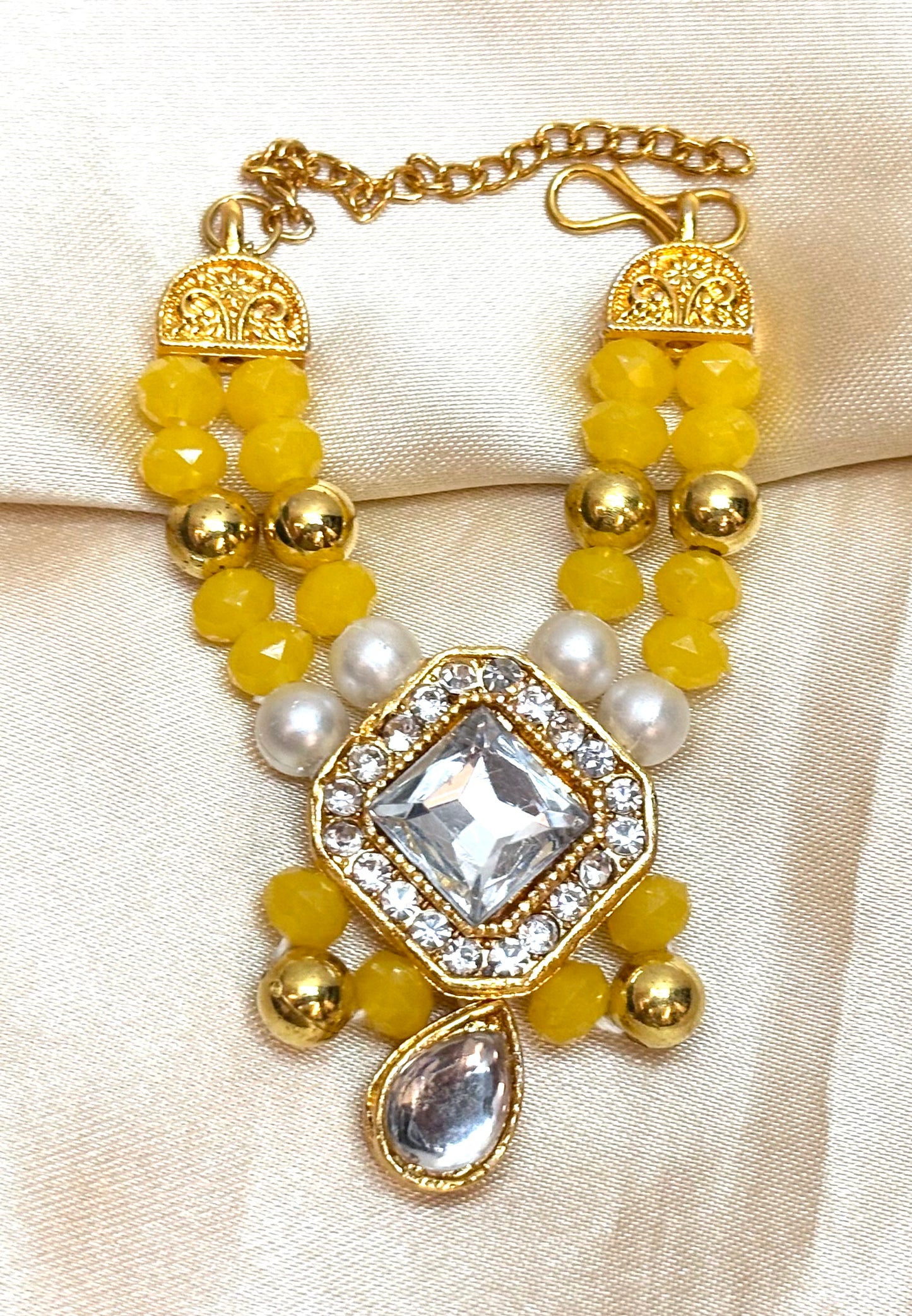 Yellow White Stone Necklace / Haar for Mata Rani, Laddu Gopal, RK