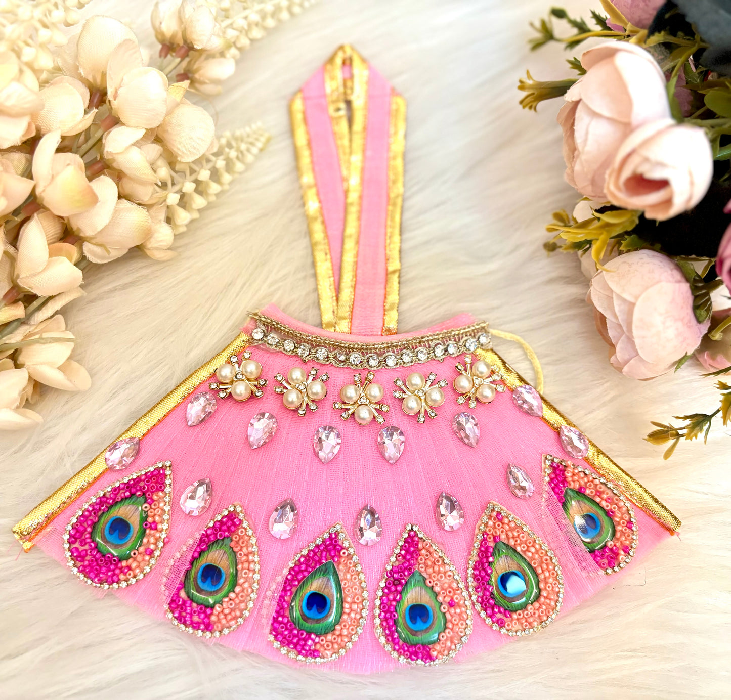 Laxmi ji & Ganesh ji Set Pink Lehenga & Dhoti - 6 piece set