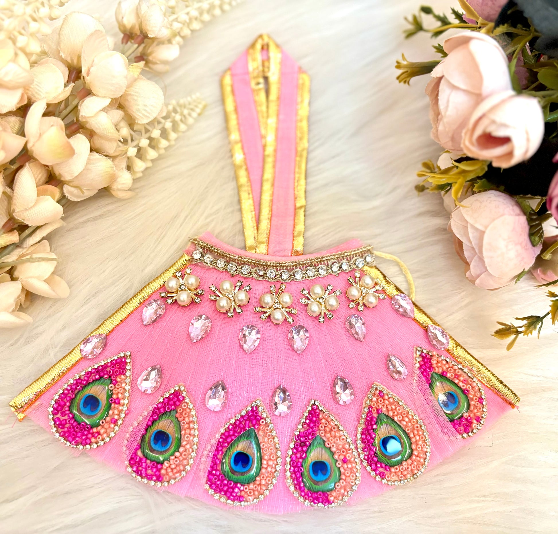 Laxmi ji & Ganesh ji Set Pink Lehenga & Dhoti - 6 piece set