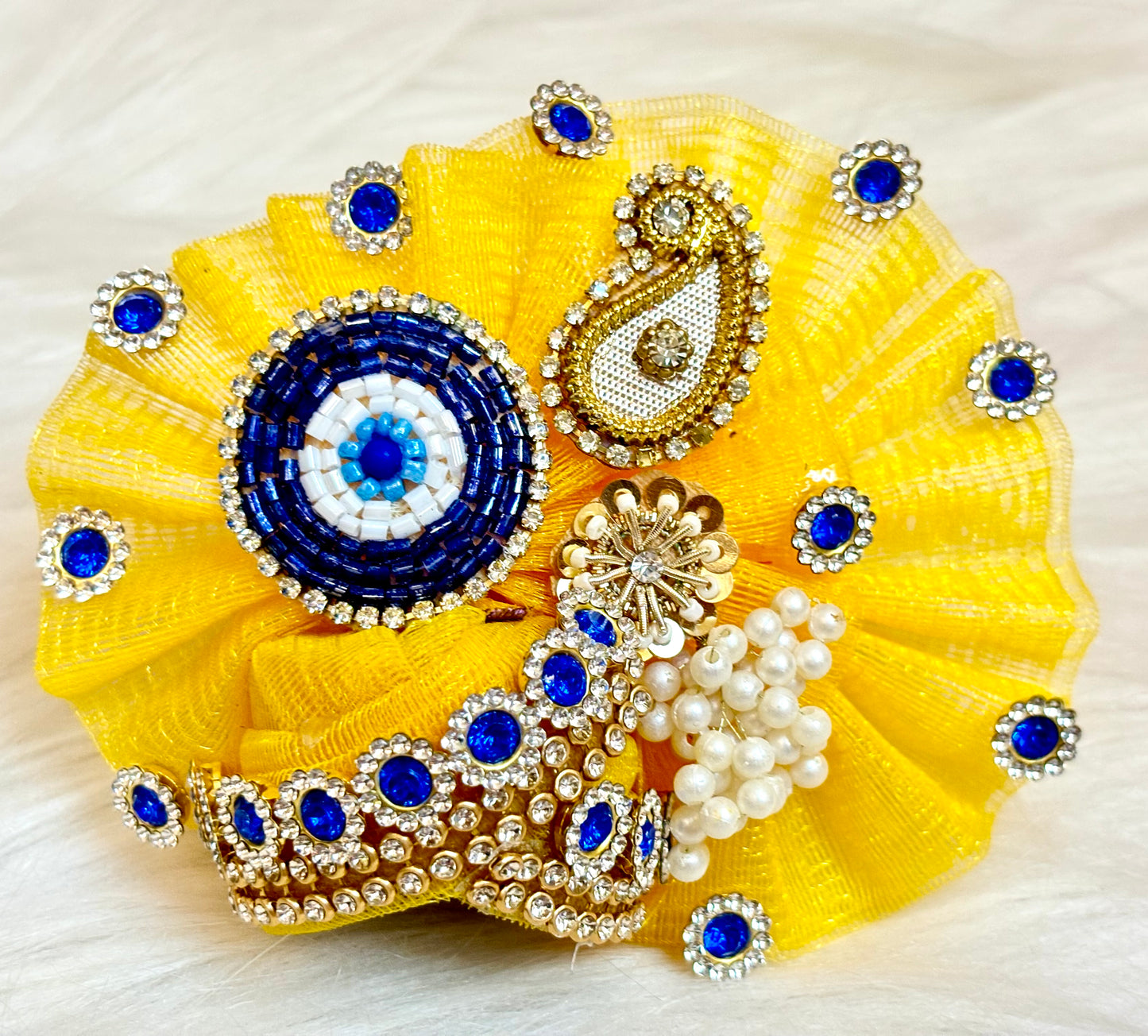 Yellow Blue evil eye Laddu Gopal Dress (4 Piece Set)