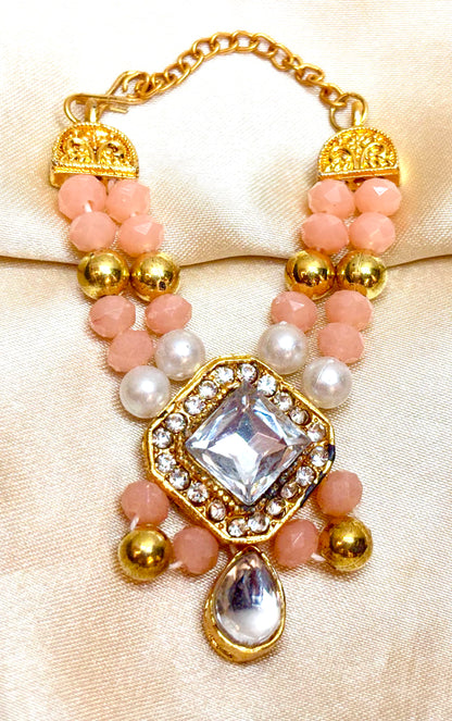 Peach White Stone Necklace / Haar for Mata Rani, Laddu Gopal, RK