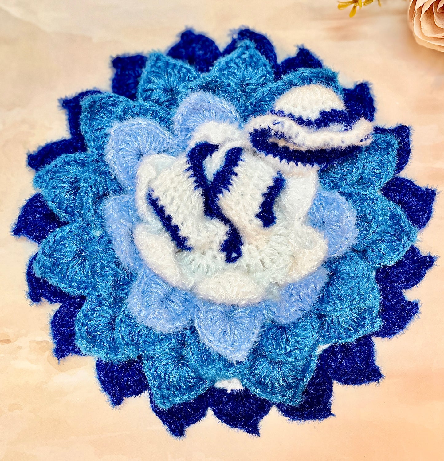 Blue with White Lotus Woollen Laddu Gopal Dress with Woollen Cap