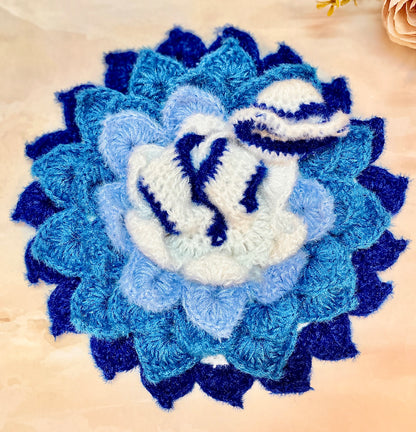 Blue with White Lotus Woollen Laddu Gopal Dress with Woollen Cap
