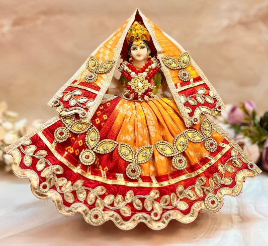 Mata Rani Lehenga & Patka ( 2 piece set) - Multi-Color Red Bandhej