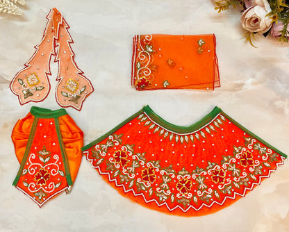 Luxe - RK / Yugal Sarkar/ Laxmi ji & Ganesh ji Set Kesari Lehenga & Dhoti - 6 piece set