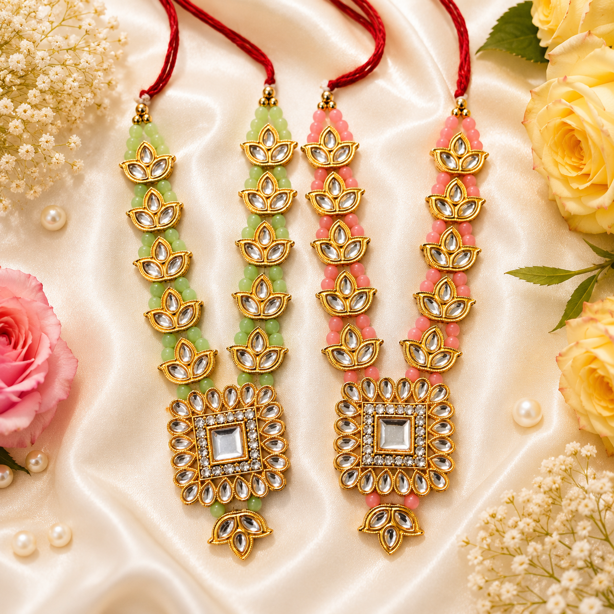 Kamal Kundan Necklace Set(Pack of 2)