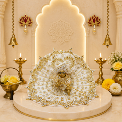 Sharad Purnima Special White Stone Laddu Gopal Dress