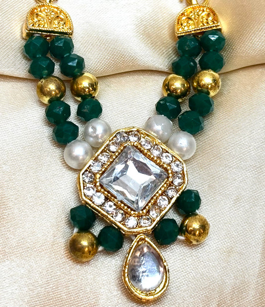 Green White Stone Necklace / Haar for Mata Rani, Laddu Gopal, RK