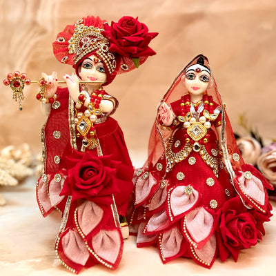 RK / Yugal Sarkar/ Laxmi ji & Ganesh ji Set Red Rose Lehenga & Dhoti - 7 piece set