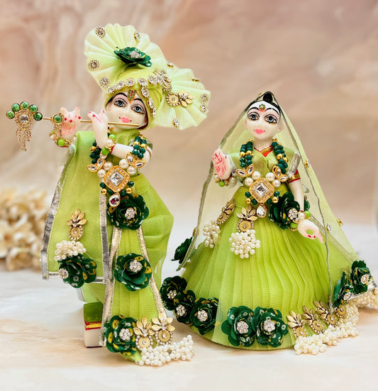 RK  / Yugal Sarkar/  Laxmi ji & Ganesh ji Set Green Pearl Lehenga & Dhoti - 7 piece set