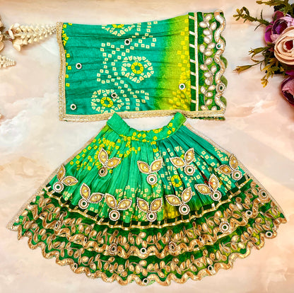 Durga Mata Rani Lehenga, Choli & Duppatta ( 3 piece set) - Green Bandhej