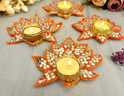 Sparkling Orange Lotus Mirror Tealight Holders (Pack of 4)