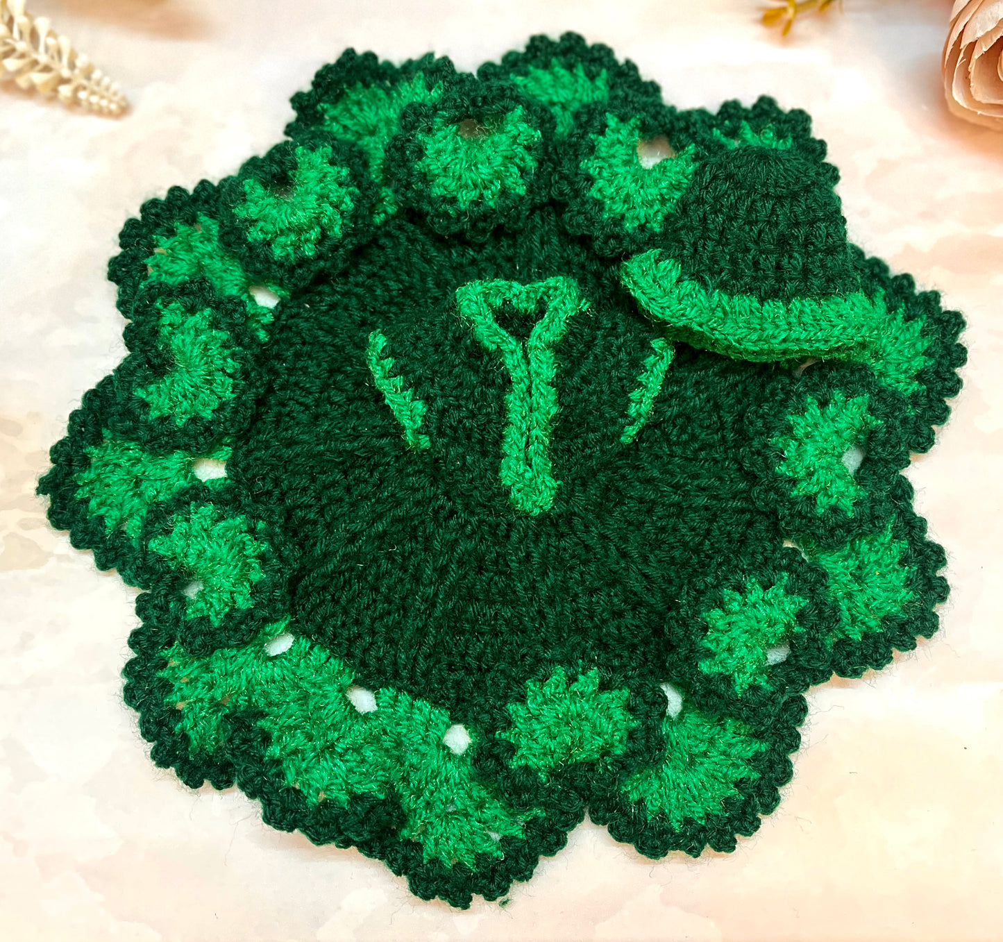 Green Woollen Laddu Gopal Dress with Woollen Cap