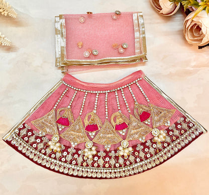 RK / Yugal Sarkar/ Laxmi ji & Ganesh ji Set Peach-Pink Divine Bells Lehenga & Dhoti - 6 piece set