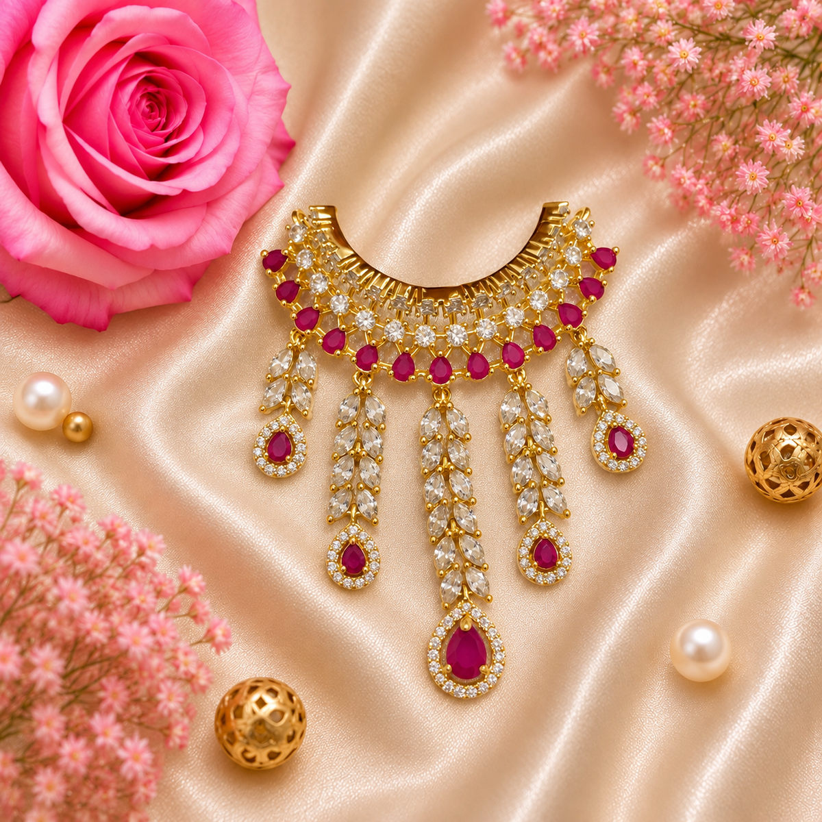 Ruby Shringar Mayur Necklace Set