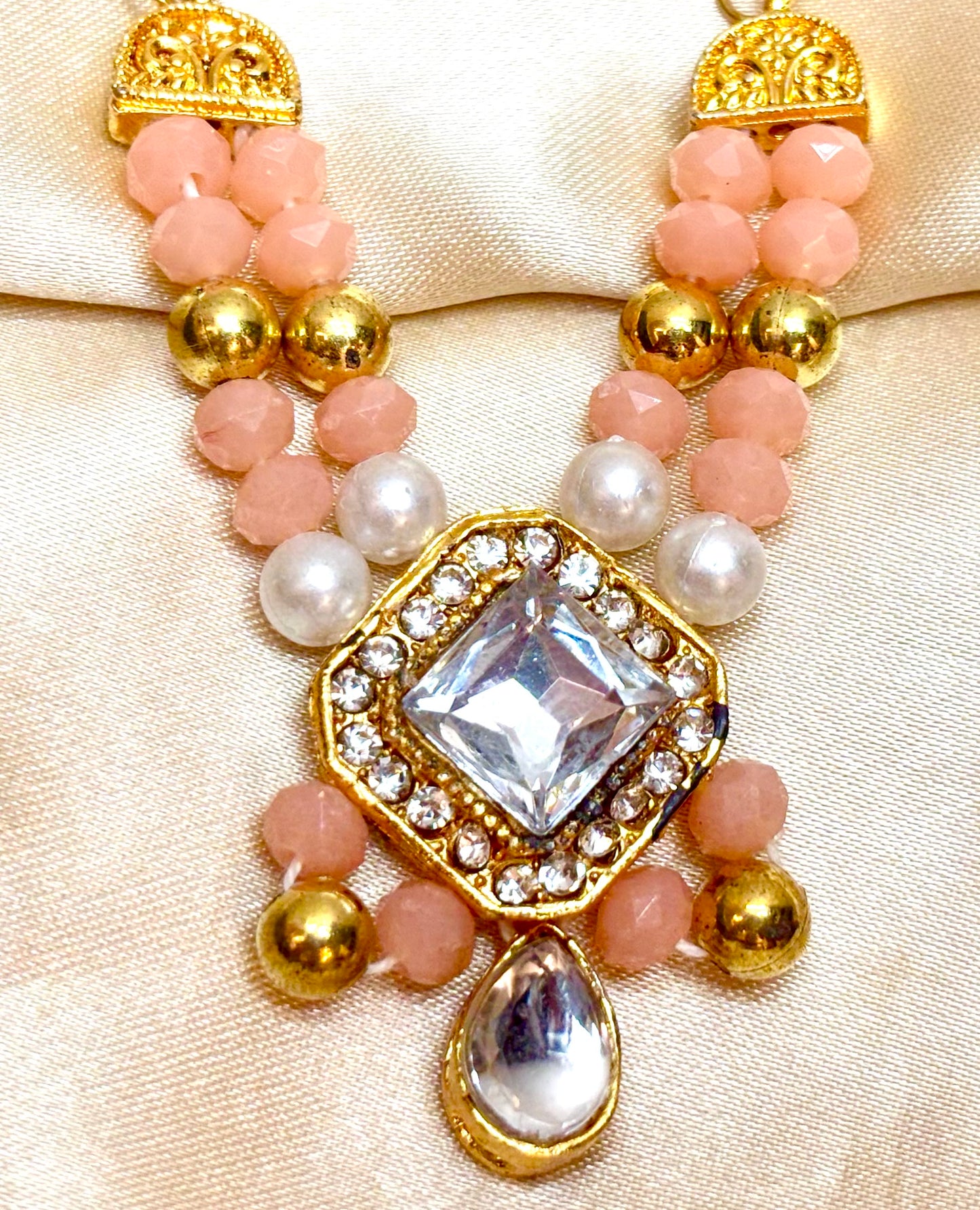 Peach White Stone Necklace / Haar for Mata Rani, Laddu Gopal, RK