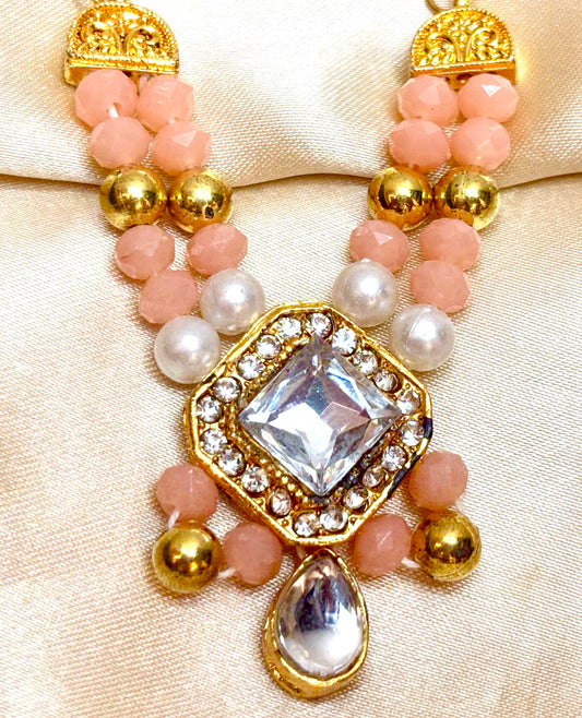 Peach White Stone Necklace / Haar for Mata Rani, Laddu Gopal, RK