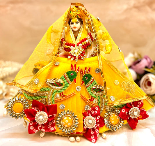 Mata Rani Yellow Parrot Lehenga, choli & Duppatta- 3 piece set