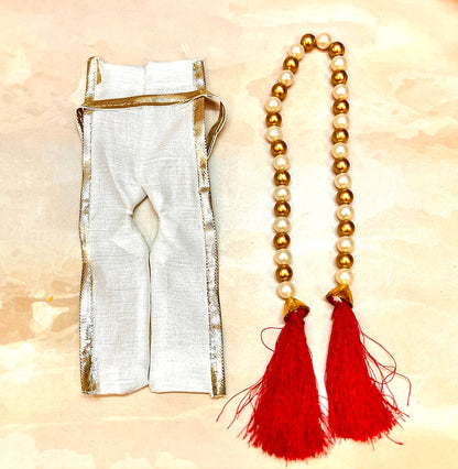 Holi Special White Laddu Gopal Dress ( Get 1 Necklace & 1 Patka Free) - 5 Piece Set