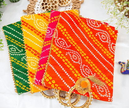Orange Bandhej Hand Bags
