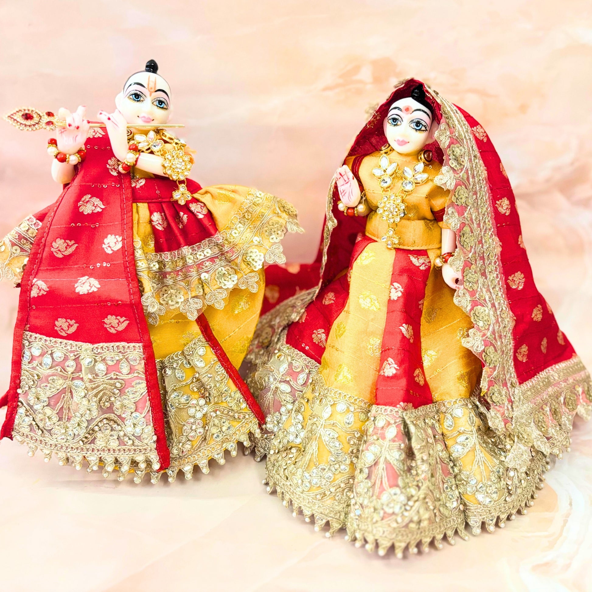 radha krishna designer dresses Beautiful heavy work Radha Krishna dress in dark pink colour / Jarkan work / available in lehenga dhoti of 2 , 3 , 4 , 5 ,6,7 , 9 , 12Inches