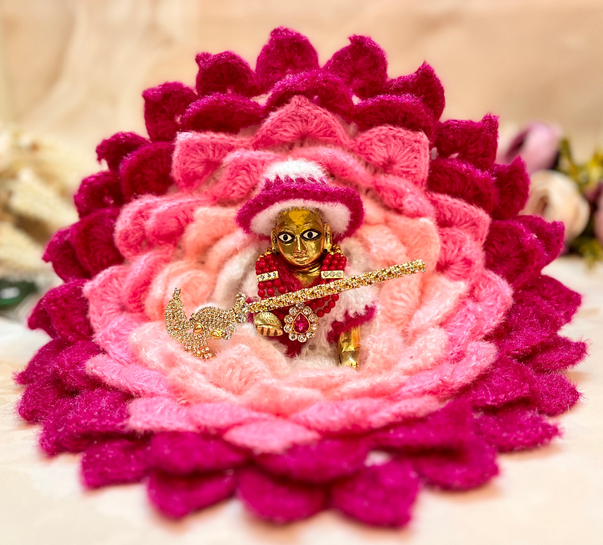 Magenta & White Lotus Woollen Laddu Gopal Dress – Devastram