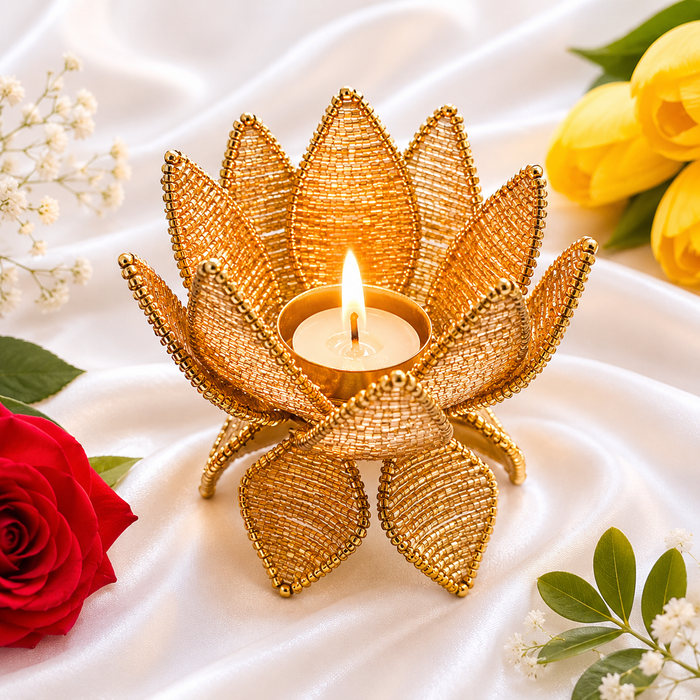 Beaded Lotus Tea Light Holder