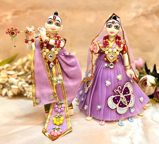 RK / Yugal Sarkar/ Laxmi ji & Ganesh ji Set Purple Butterfly Lehenga & Dhoti - 6 piece set