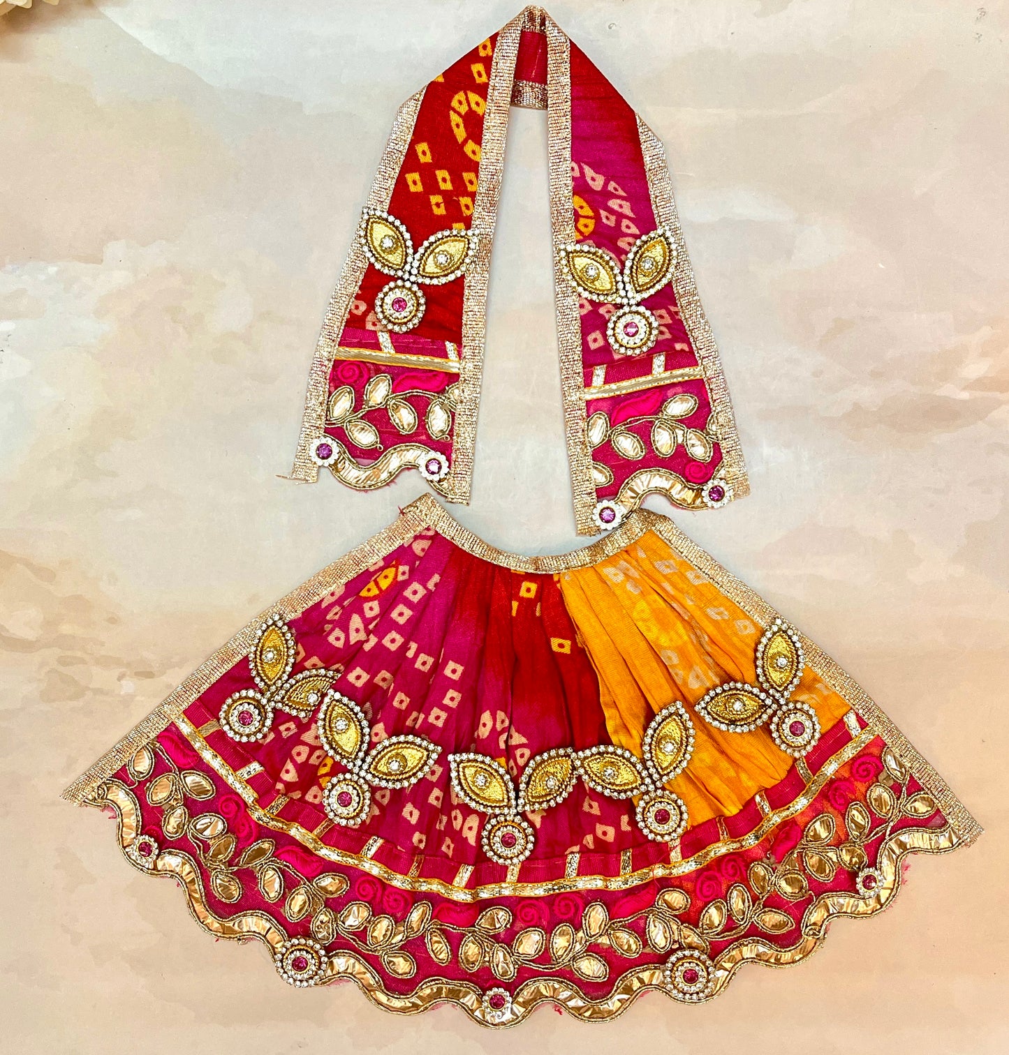 Mata Rani Lehenga & Patka ( 2 piece set) - Multi-Color Bandhej