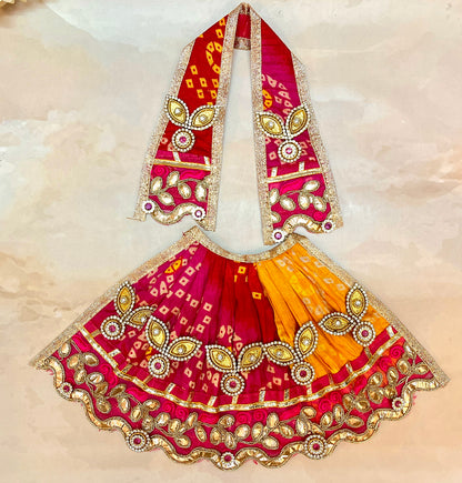 Mata Rani Lehenga & Patka ( 2 piece set) - Multi-Color Bandhej