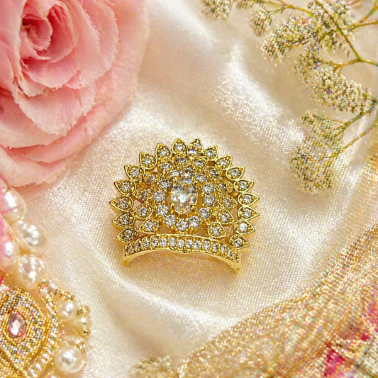 Surya Kamal crystal stone mukut with gold finish for Gods and Goddesses