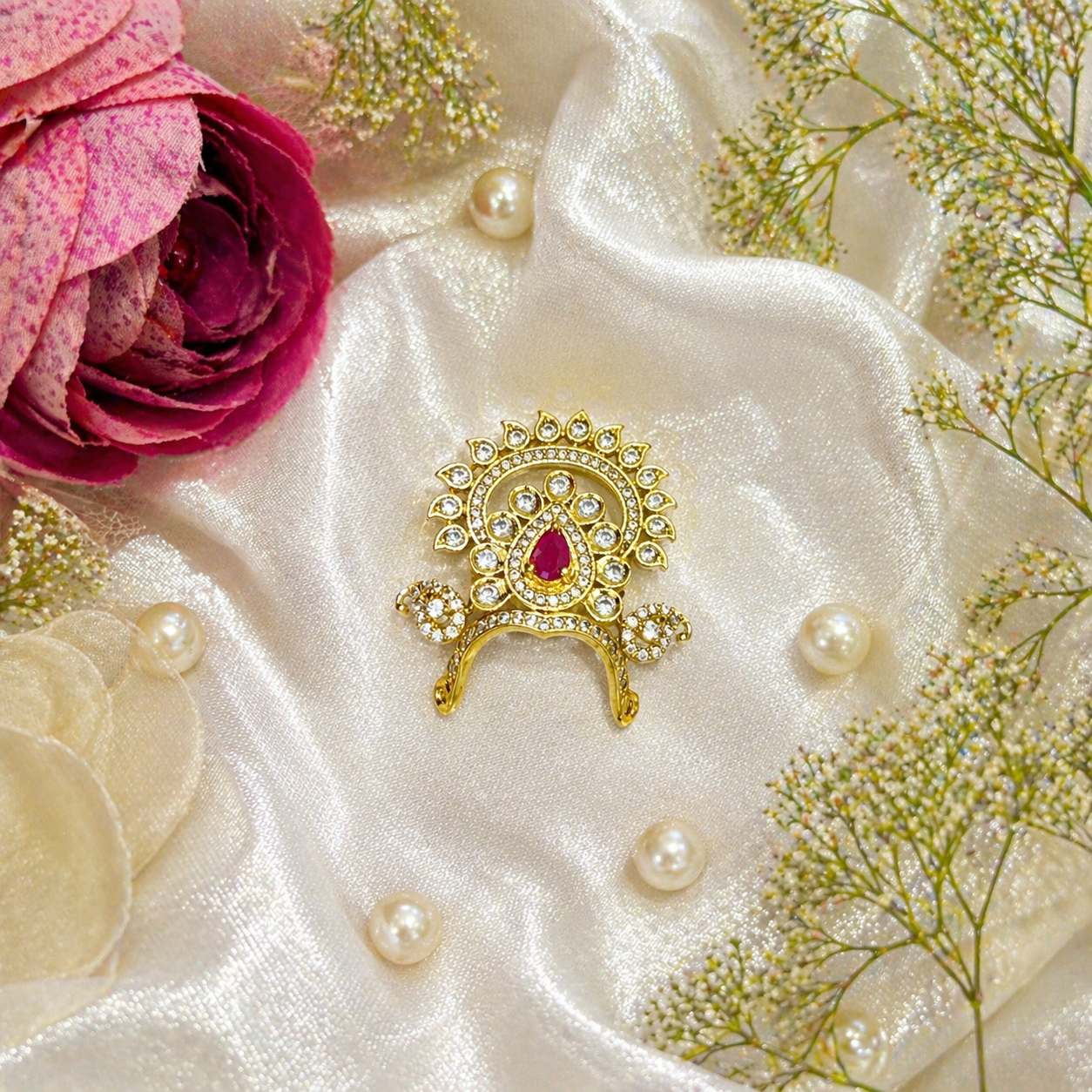 Divya Surya Ratna Mukut with ruby stone and crystal work for Gods and Goddesses