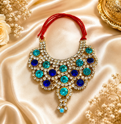 Sky Blue Heavy Stone Jerken Necklace / Haar for laddu gopal ji (4 no - 6 no )