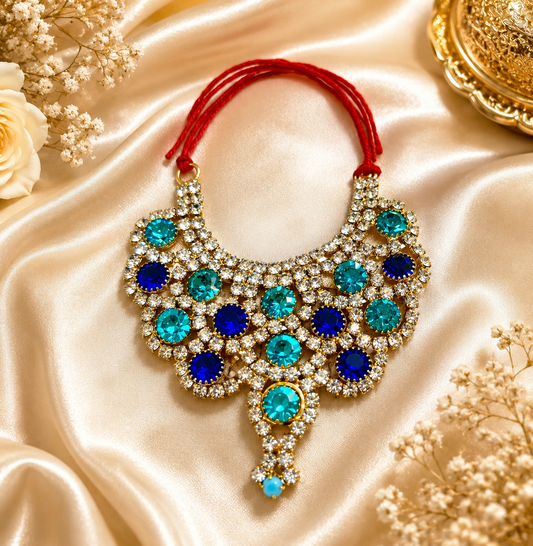 Sky Blue Heavy Stone Jerken Necklace / Haar for laddu gopal ji (4 no - 6 no )