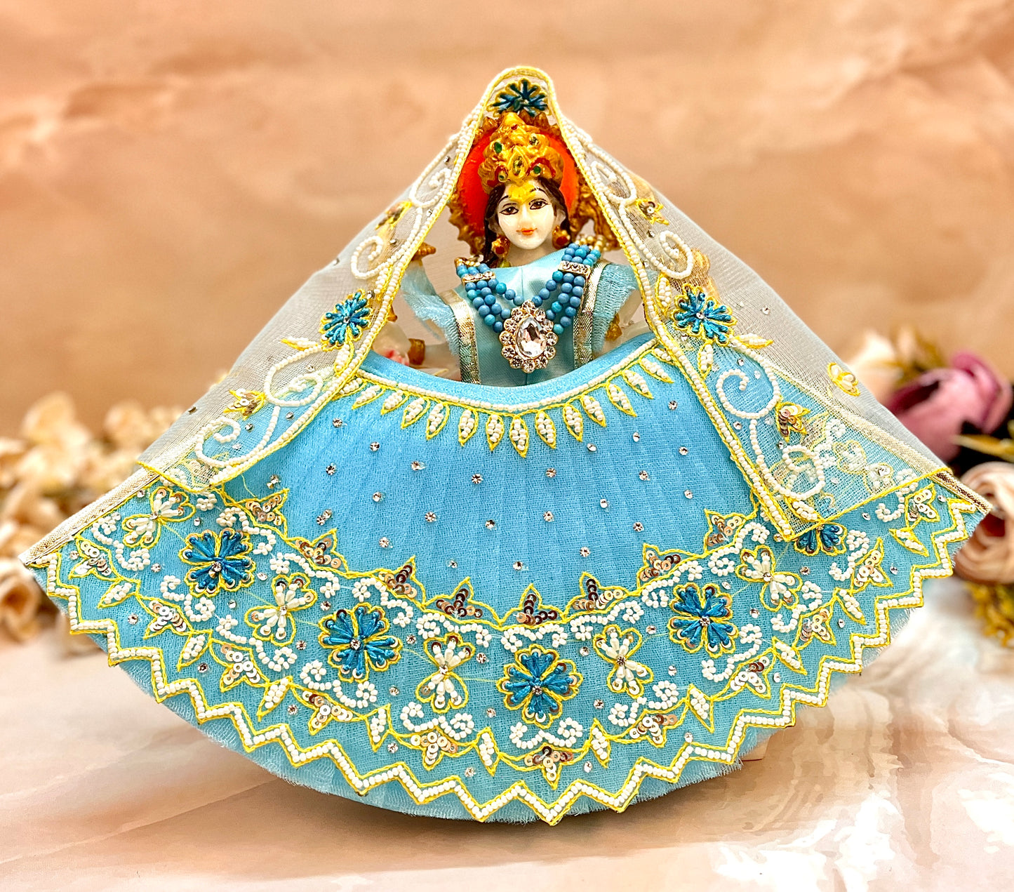 Luxe - Mata Rani Sky blue Pearl Lehenga, choli & Duppatta- 3 piece set