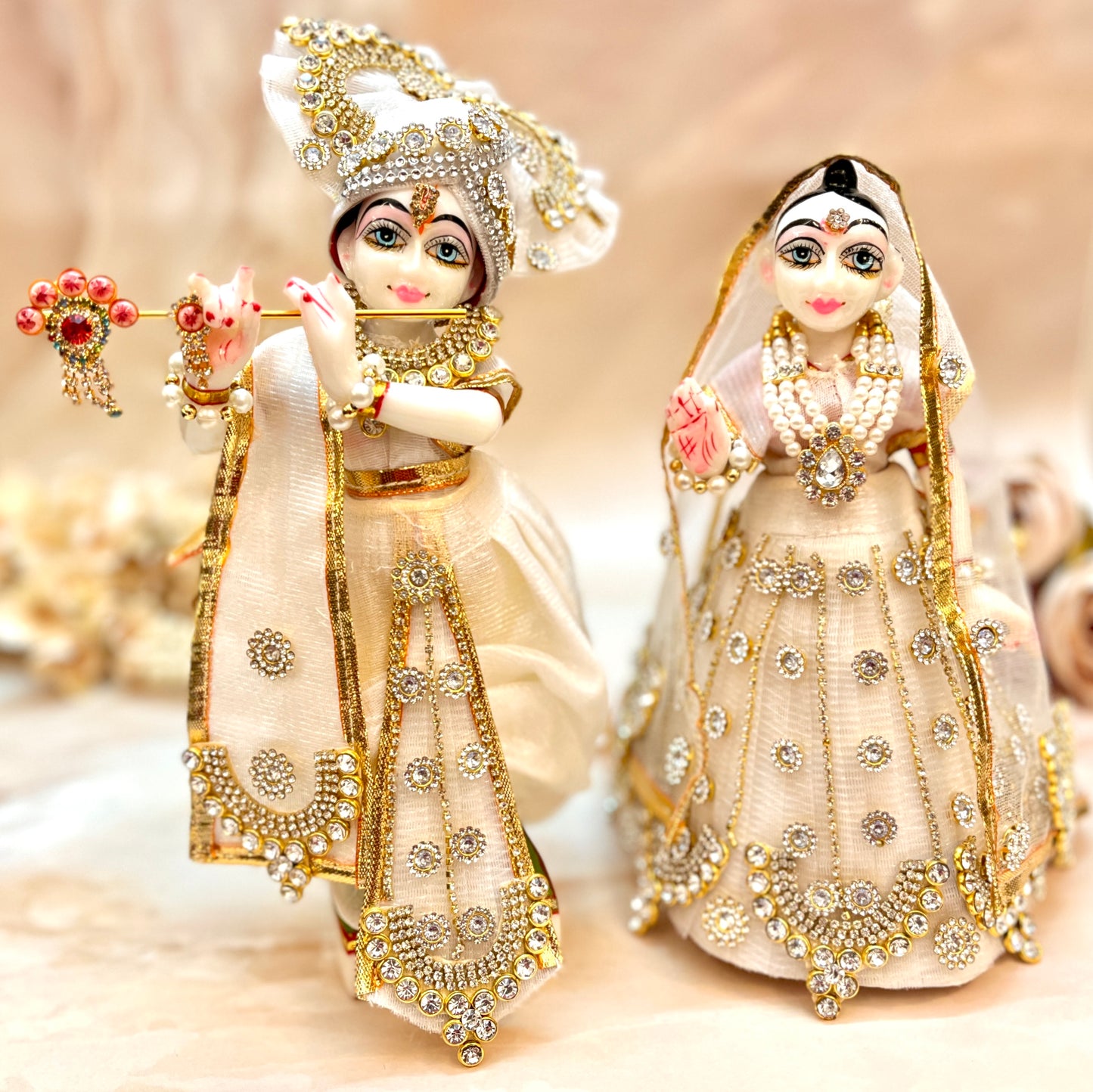 RK / Yugal Sarkar/ Laxmi ji & Ganesh ji Set White Lehenga & Dhoti - 7 piece set