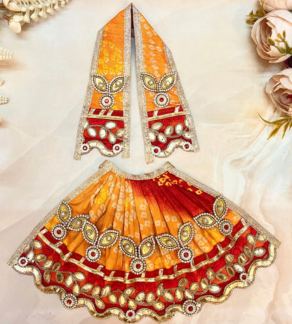 Mata Rani Lehenga & Patka ( 2 piece set) - Multi-Color Red Bandhej
